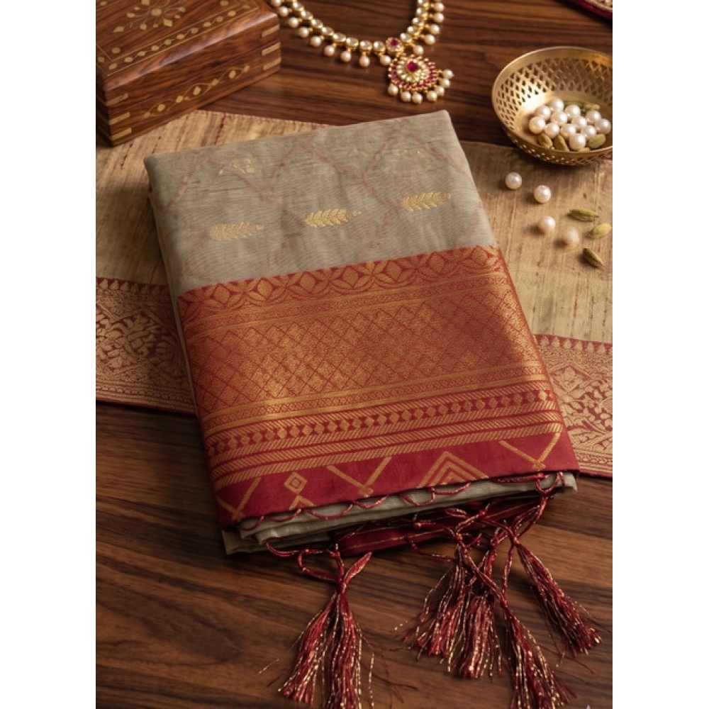 Women's Cotton Printed Saree With Unstitched Blouse 5.5Mtr (Multicolor) - Image 5