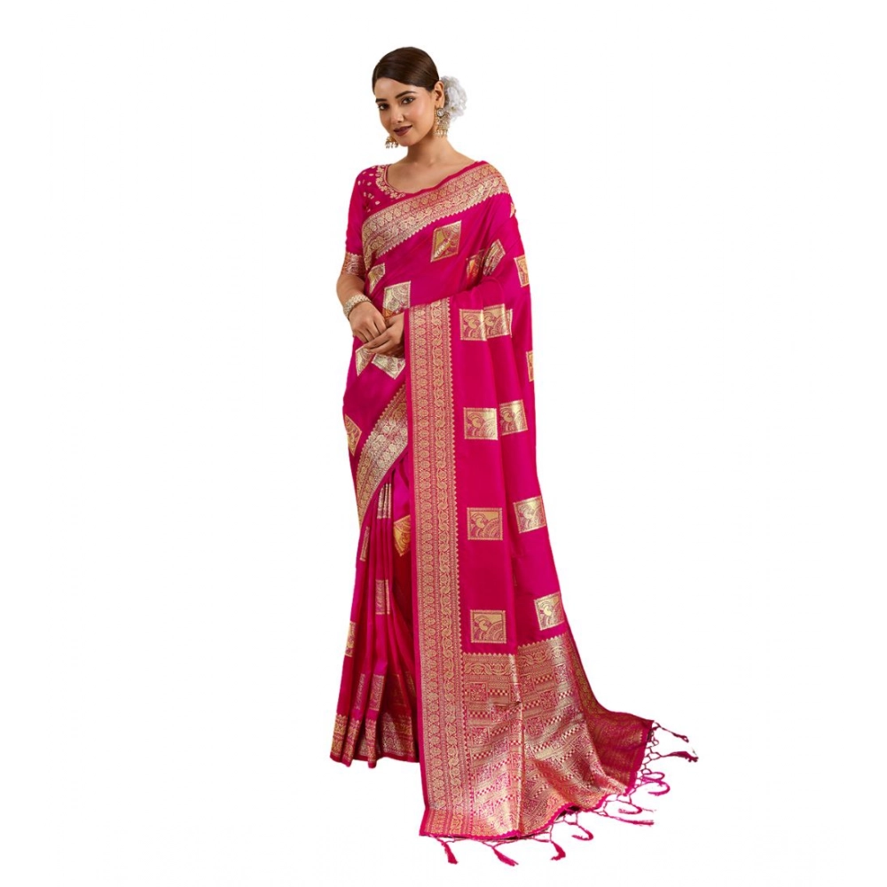 Women's Silk Blend Printed Saree With Unstitched Blouse 5.5Mtr (Magenta) - Image 2