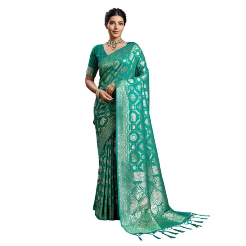 Alternative view of Women's Silk Blend Printed Saree With Unstitched Blouse 5.5Mtr (Rama Green)