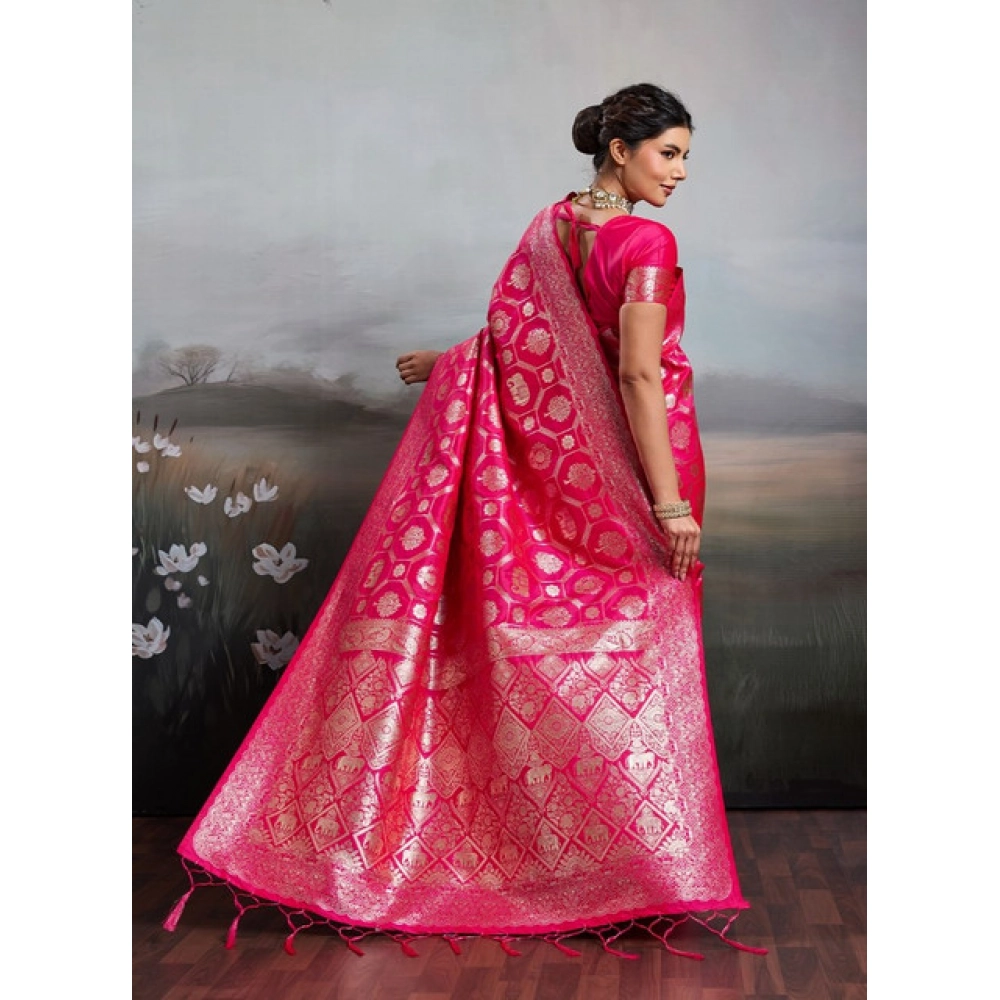 Women's Silk Blend Printed Saree With Unstitched Blouse 5.5Mtr (Pink) - Image 3