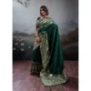 Women's Silk Blend Printed Saree With Unstitched Blouse 5.5Mtr (Dark Green)