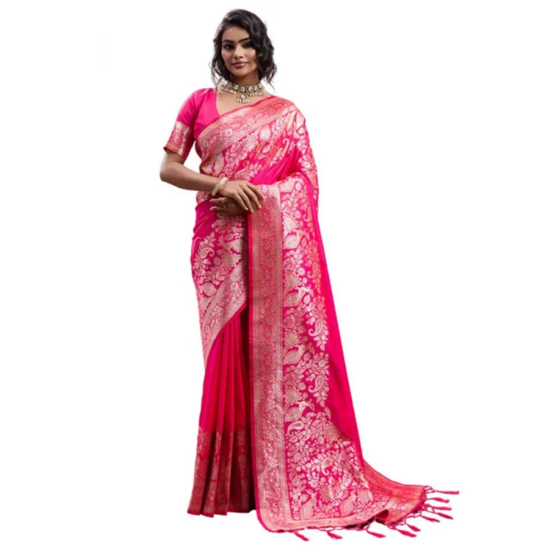 Alternative view of Women's Silk Blend Printed Saree With Unstitched Blouse 5.5Mtr (Pink)