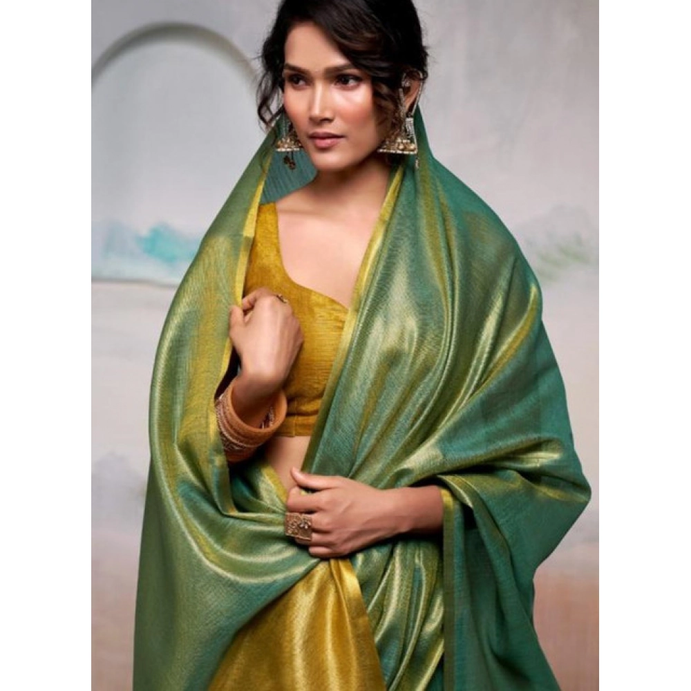 Women's Tissue Silk Solid Saree With Unstitched Blouse 5.5Mtr (Light Green)