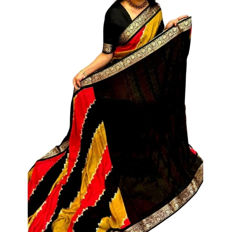 Women's Dola Silk Embellished Saree With Unstitched Blouse 5.5Mtr (Multicolor) - Image 2