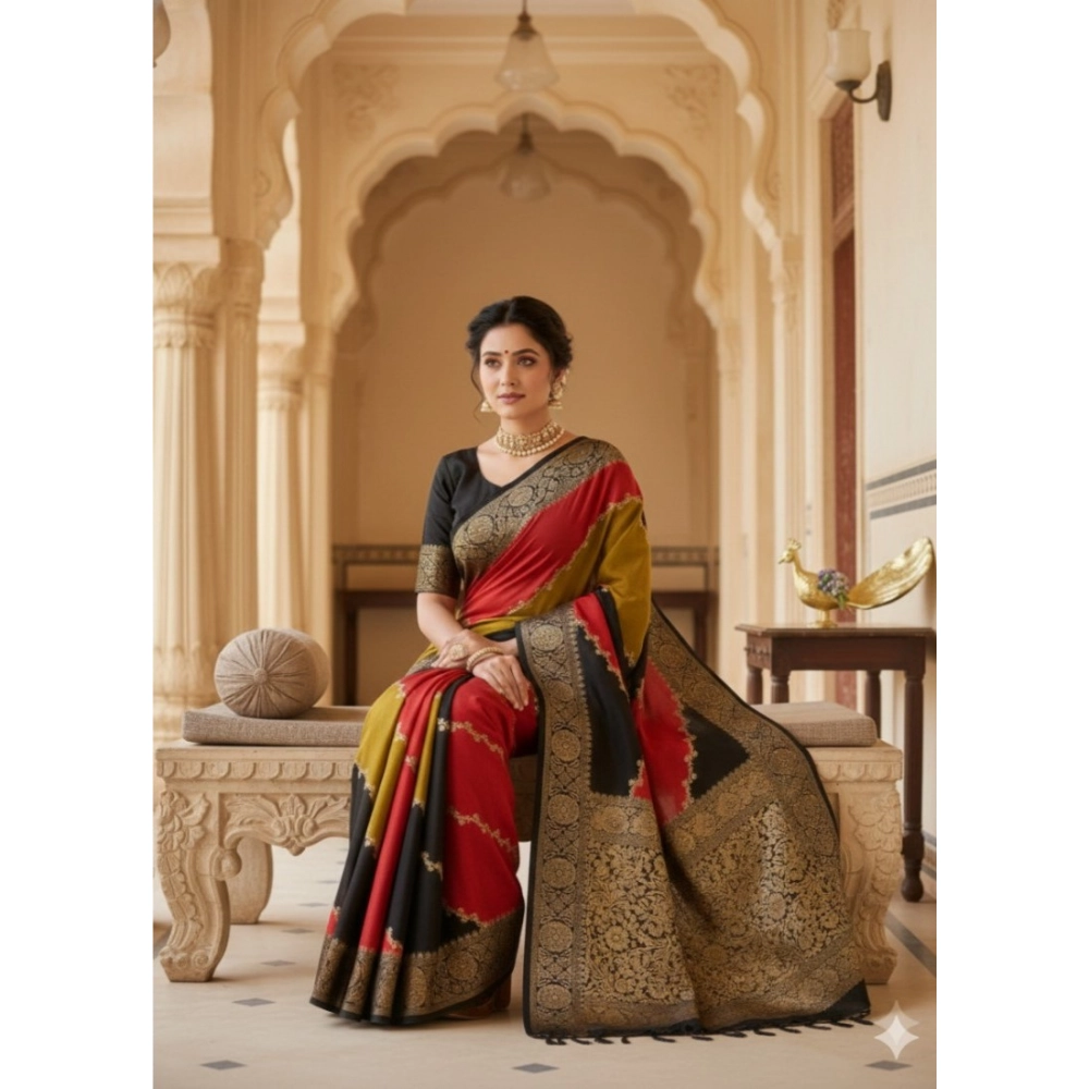 Women's Dola Silk Embellished Saree With Unstitched Blouse 5.5Mtr (Multicolor)