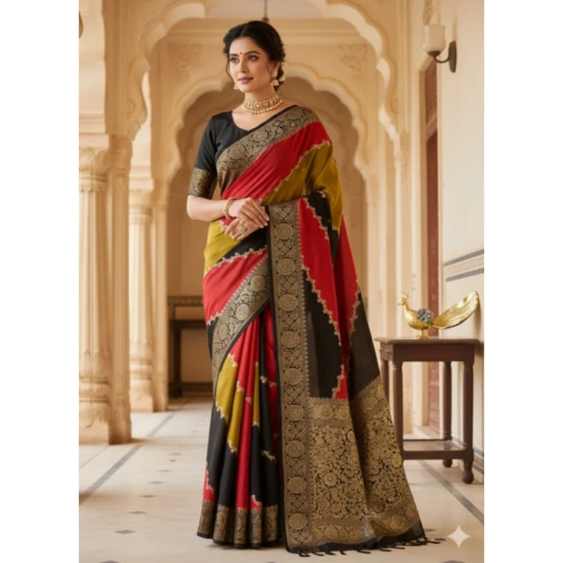 Women's Dola Silk Embellished Saree With Unstitched Blouse 5.5Mtr (Multicolor) - Image 4