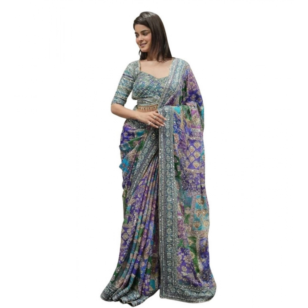 Women's Chiffon Embellished Saree With Unstitched Blouse 5.5Mtr (Multicolor) - Image 2