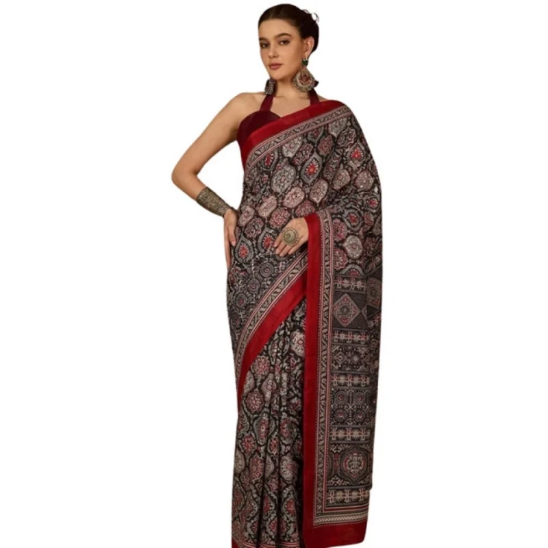 Women's Crepe Printed Saree With Unstitched Blouse 5.5Mtr (Multicolor) - Image 2