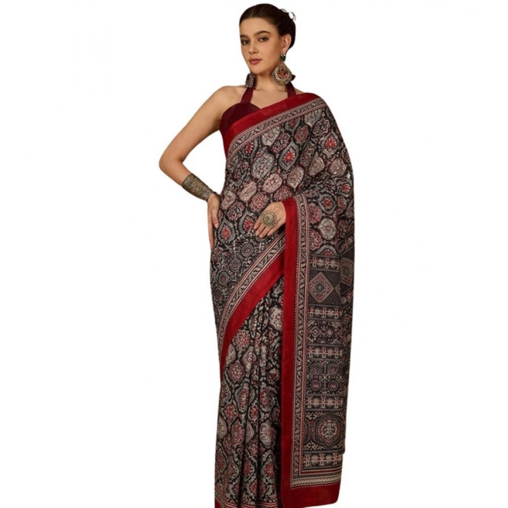 Women's Crepe Printed Saree With Unstitched Blouse 5.5Mtr (Multicolor) - Image 2