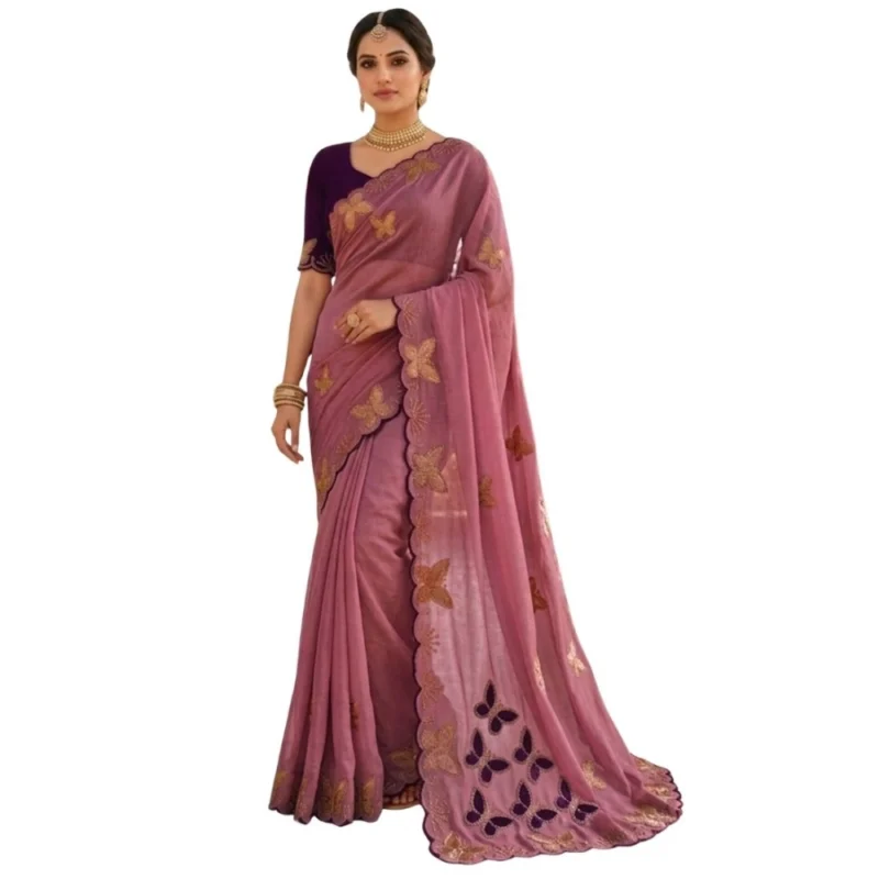 Women's Star Georgette Embellished Saree With Unstitched Blouse 5.5Mtr (Dusty Purple-Blue) - Image 2