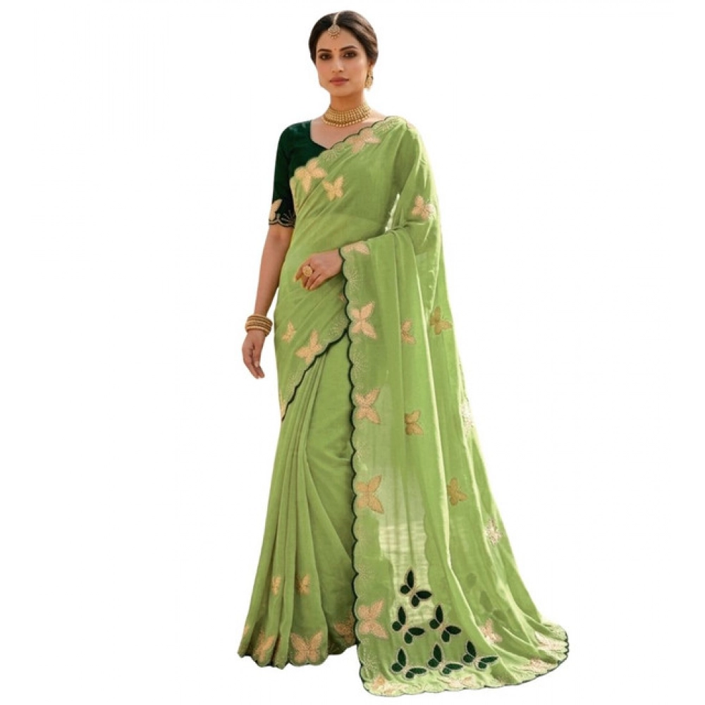 Women's Star Georgette Embellished Saree With Unstitched Blouse 5.5Mtr (Green) - Image 2