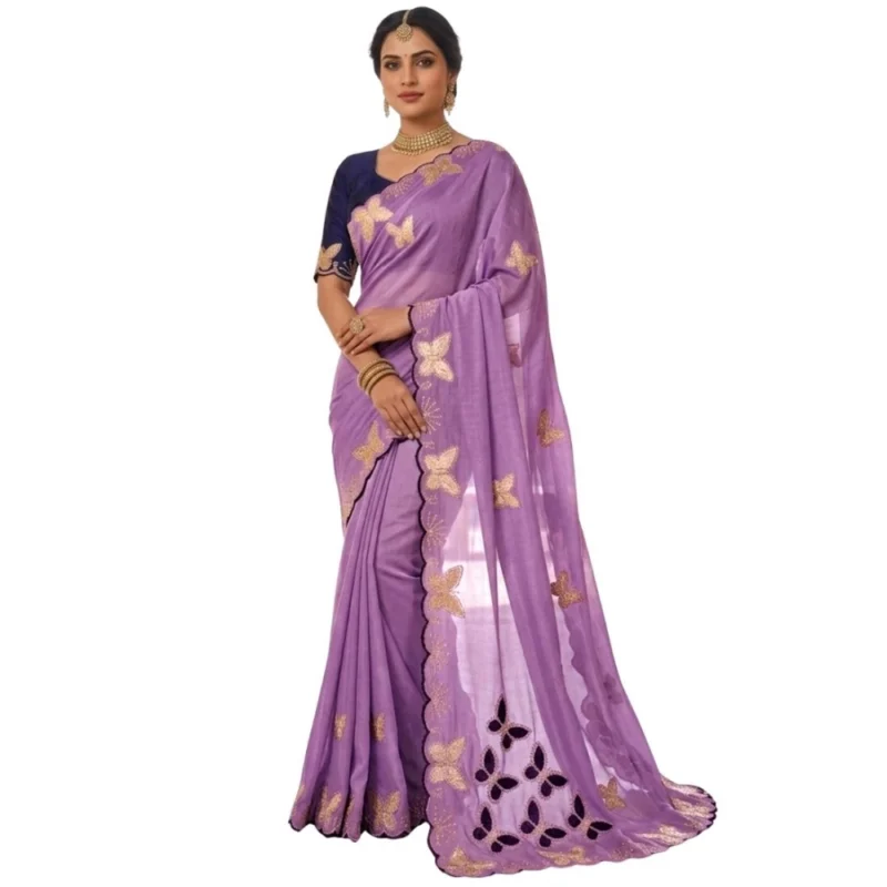 Women's Star Georgette Embellished Saree With Unstitched Blouse 5.5Mtr (Lavender) - Image 2