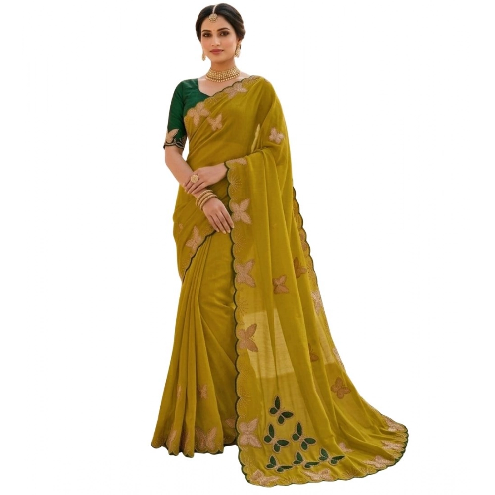 Women's Star Georgette Embellished Saree With Unstitched Blouse 5.5Mtr (Mustard) - Image 2