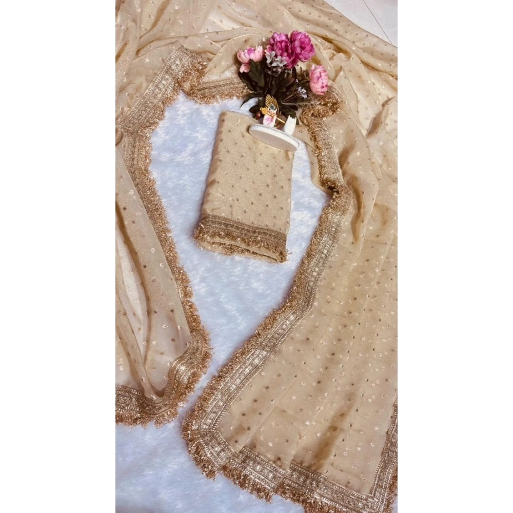 Women's Silk Embellished Saree With Unstitched Blouse 5.5Mtr (Beige) - Image 3