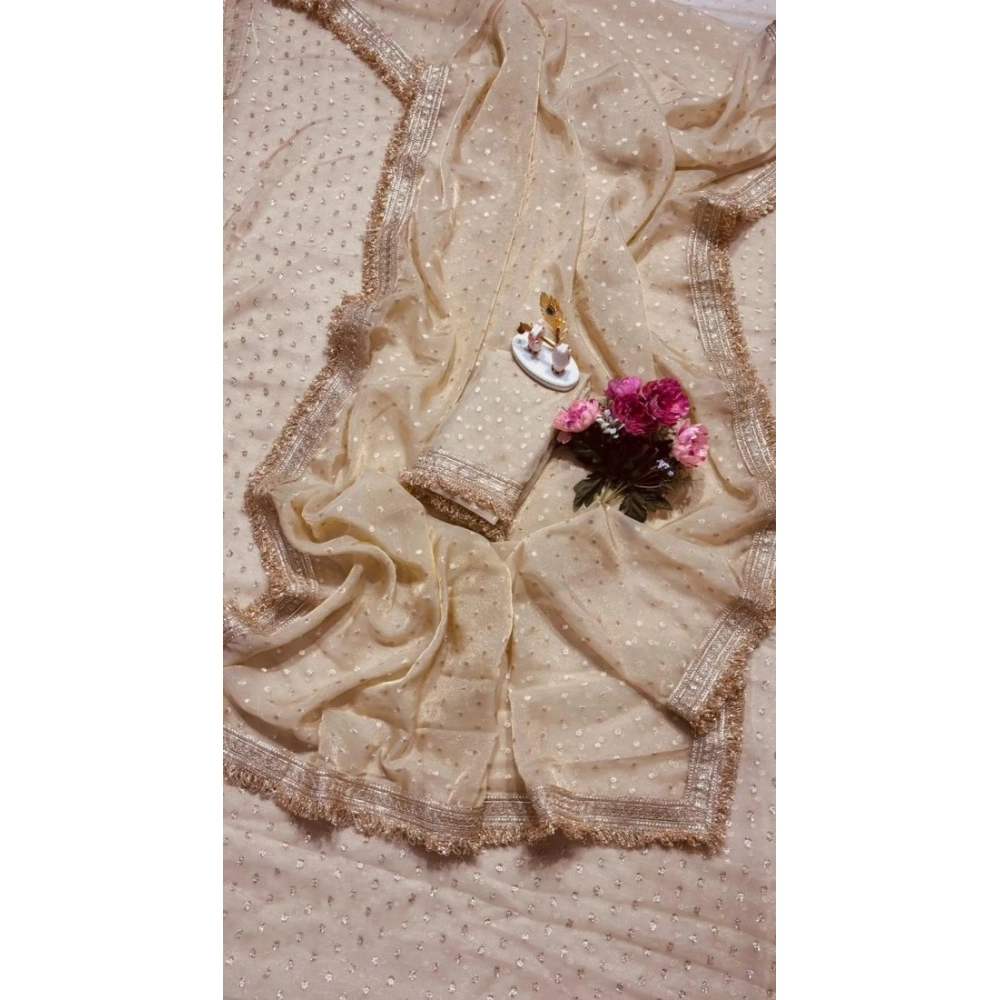 Women's Silk Embellished Saree With Unstitched Blouse 5.5Mtr (Beige) - Image 4