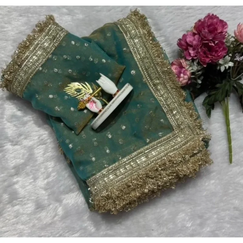 Women's Silk Embellished Saree With Unstitched Blouse 5.5Mtr (Green)