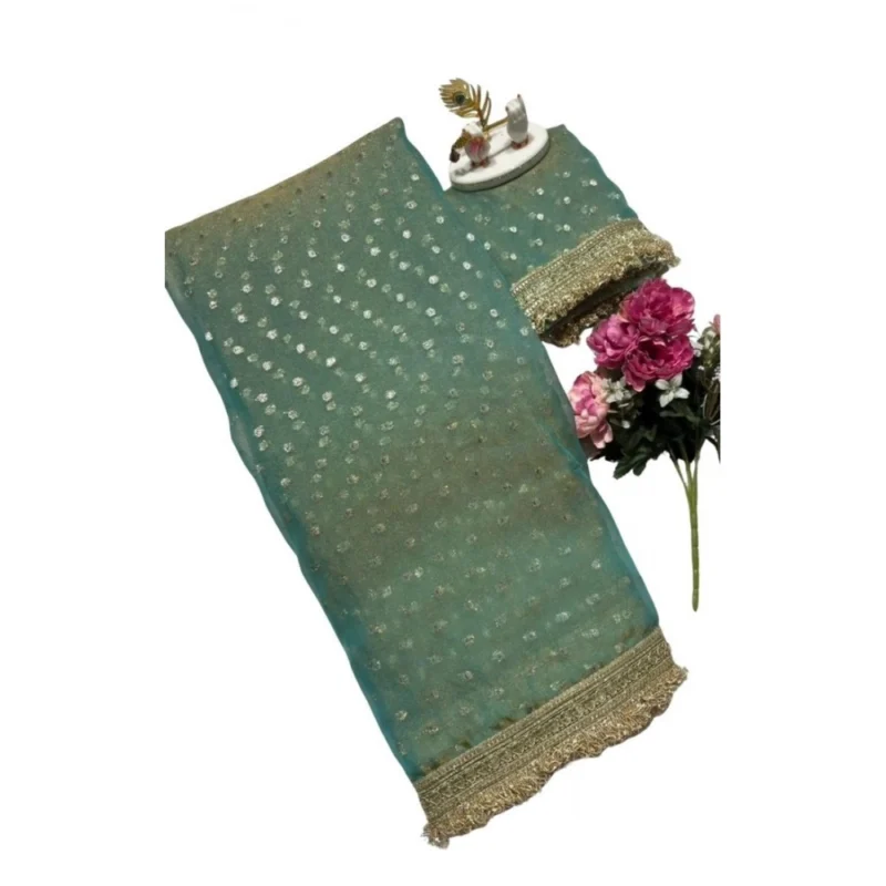 Women's Silk Embellished Saree With Unstitched Blouse 5.5Mtr (Green) - Image 2
