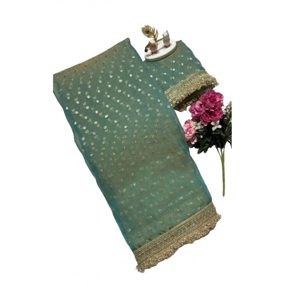 Women's Silk Embellished Saree With Unstitched Blouse 5.5Mtr (Green) - Image 2