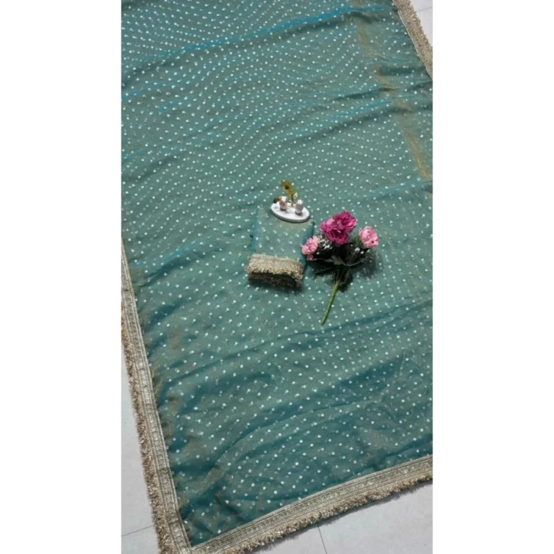 Women's Silk Embellished Saree With Unstitched Blouse 5.5Mtr (Green) - Image 3
