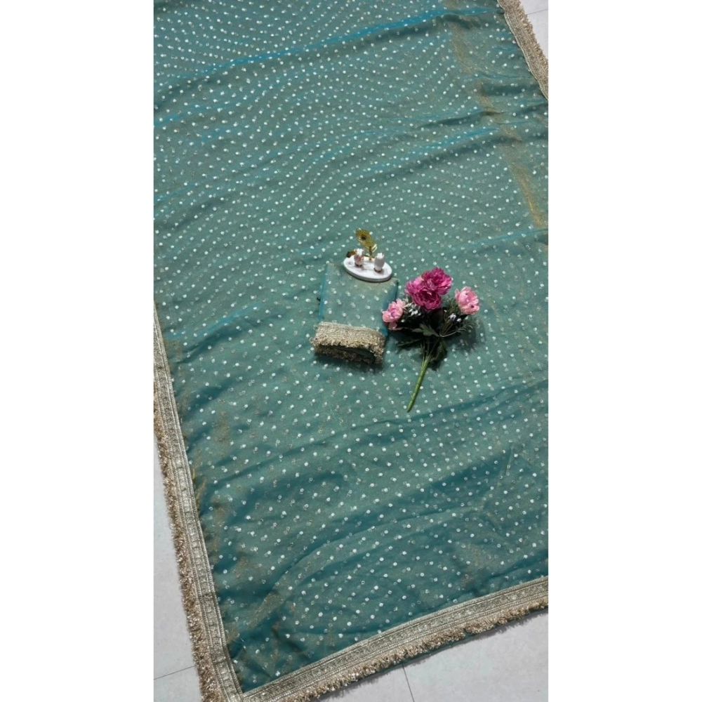 Women's Silk Embellished Saree With Unstitched Blouse 5.5Mtr (Green) - Image 3