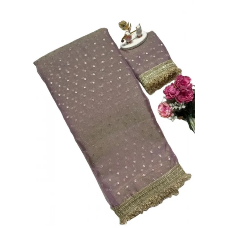 Women's Silk Embellished Saree With Unstitched Blouse 5.5Mtr (Lavender) - Image 2