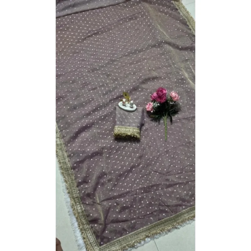 Women's Silk Embellished Saree With Unstitched Blouse 5.5Mtr (Lavender) - Image 3