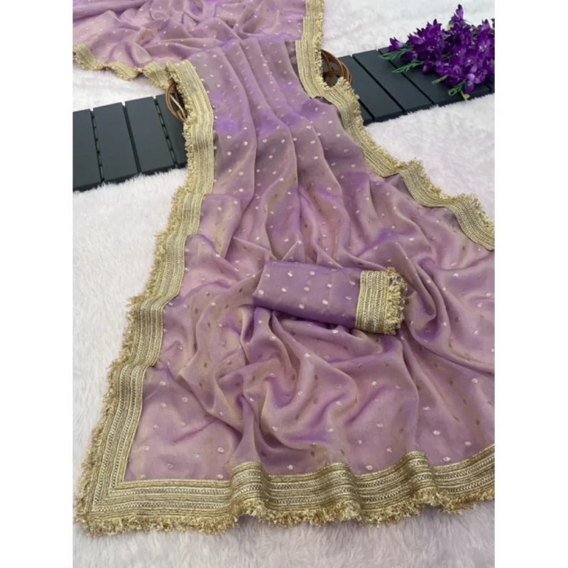 Women's Silk Embellished Saree With Unstitched Blouse 5.5Mtr (Lavender) - Image 5