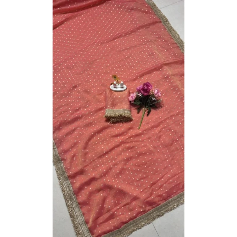 Women's Silk Embellished Saree With Unstitched Blouse 5.5Mtr (Peach) - Image 5