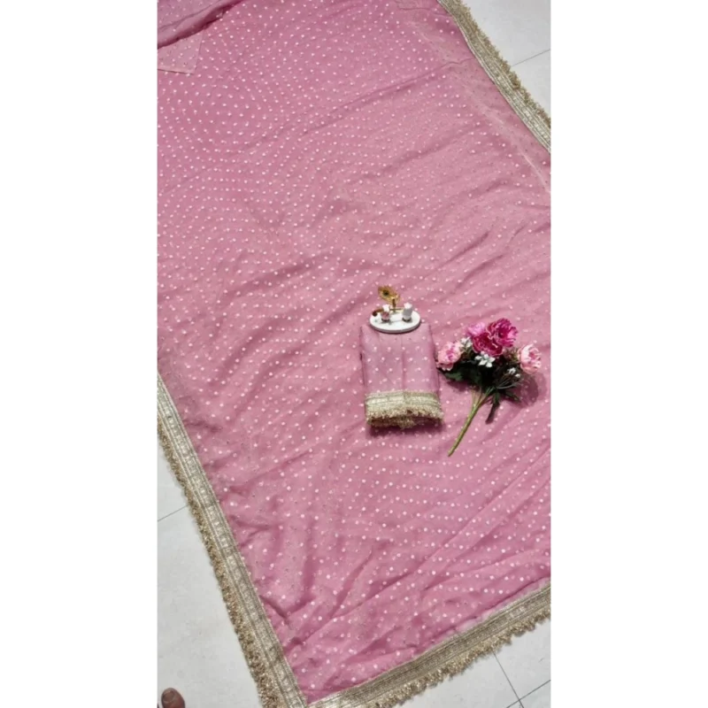 Women's Silk Embellished Saree With Unstitched Blouse 5.5Mtr (Pink) - Image 3