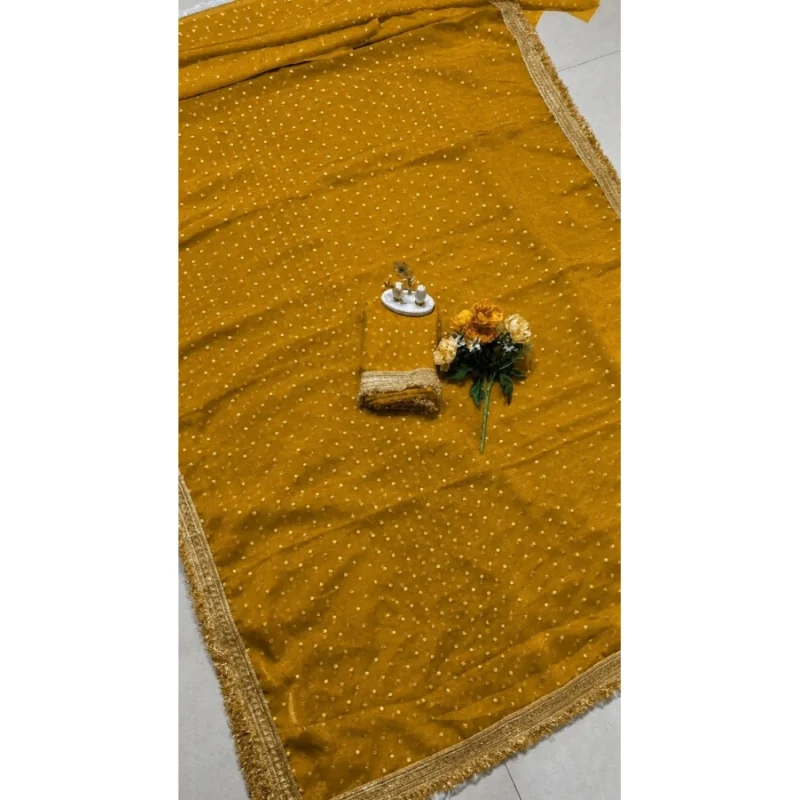 Women's Silk Embellished Saree With Unstitched Blouse 5.5Mtr (Yellow) - Image 3