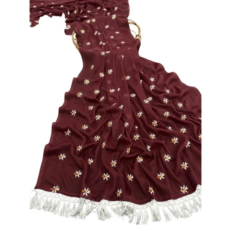 Women's Georgette Embellished Saree With Unstitched Blouse 5.5Mtr (Maroon) - Image 2