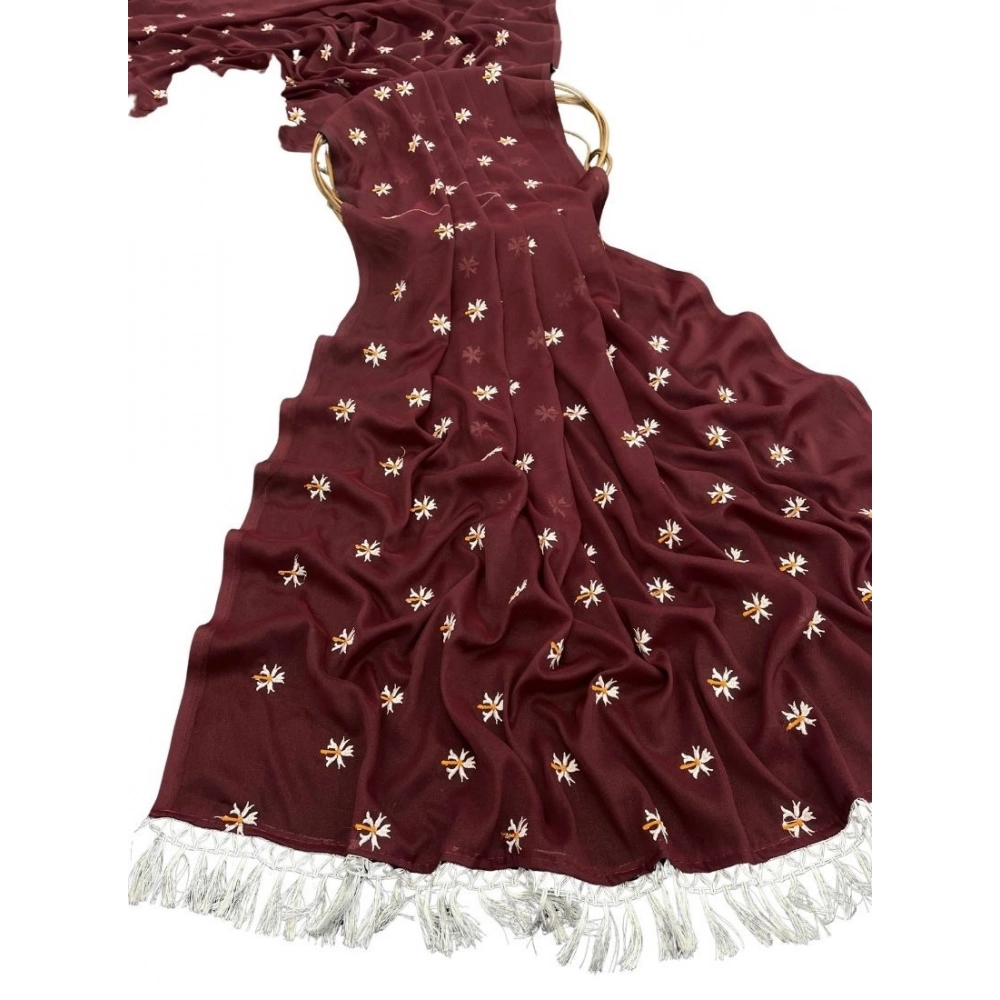 Women's Georgette Embellished Saree With Unstitched Blouse 5.5Mtr (Maroon) - Image 2