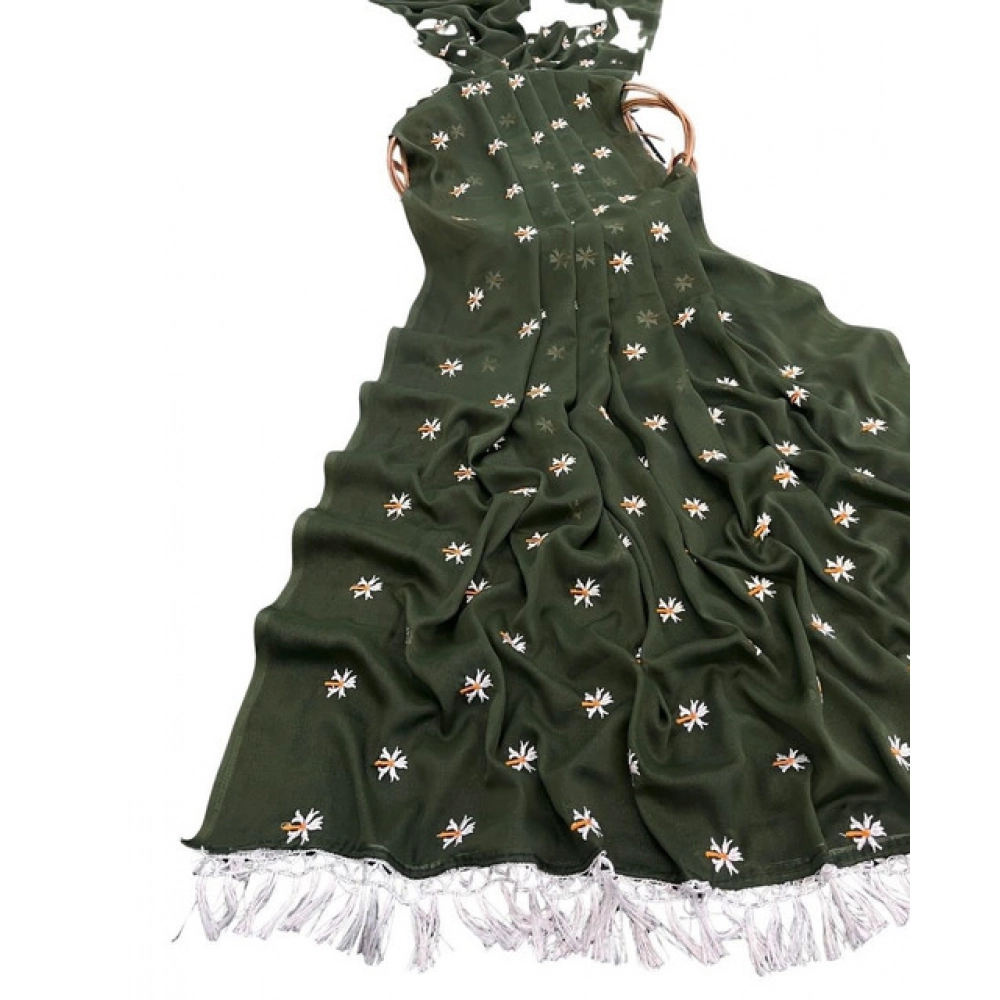 Women's Georgette Embellished Saree With Unstitched Blouse 5.5Mtr (Green) - Image 2