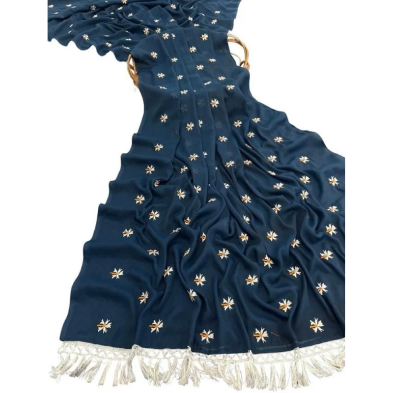 Women's Georgette Embellished Saree With Unstitched Blouse 5.5Mtr (Navy) - Image 2