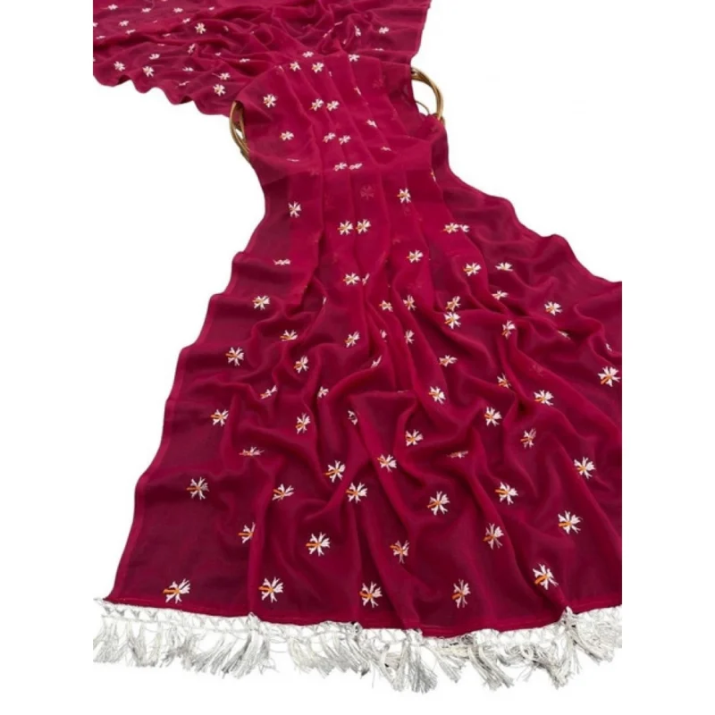 Women's Georgette Embellished Saree With Unstitched Blouse 5.5Mtr (Pink) - Image 2