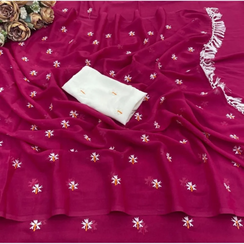 Women's Georgette Embellished Saree With Unstitched Blouse 5.5Mtr (Pink) - Image 3