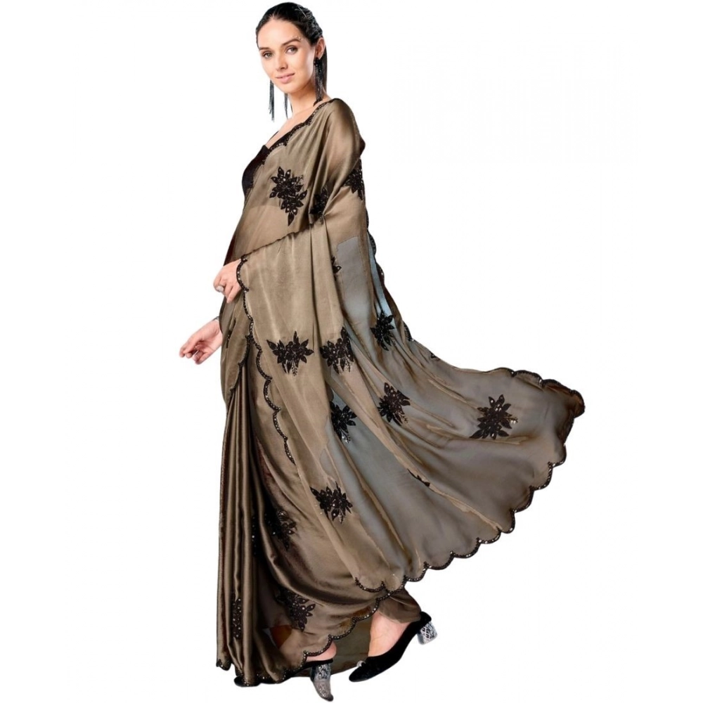 Women's Viscose Silk Embroidered Saree With Unstitched Blouse 5.5Mtr (Beige) - Image 2