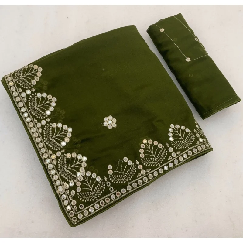Women's Georgette Embellished Saree With Unstitched Blouse 5.5Mtr (Green)