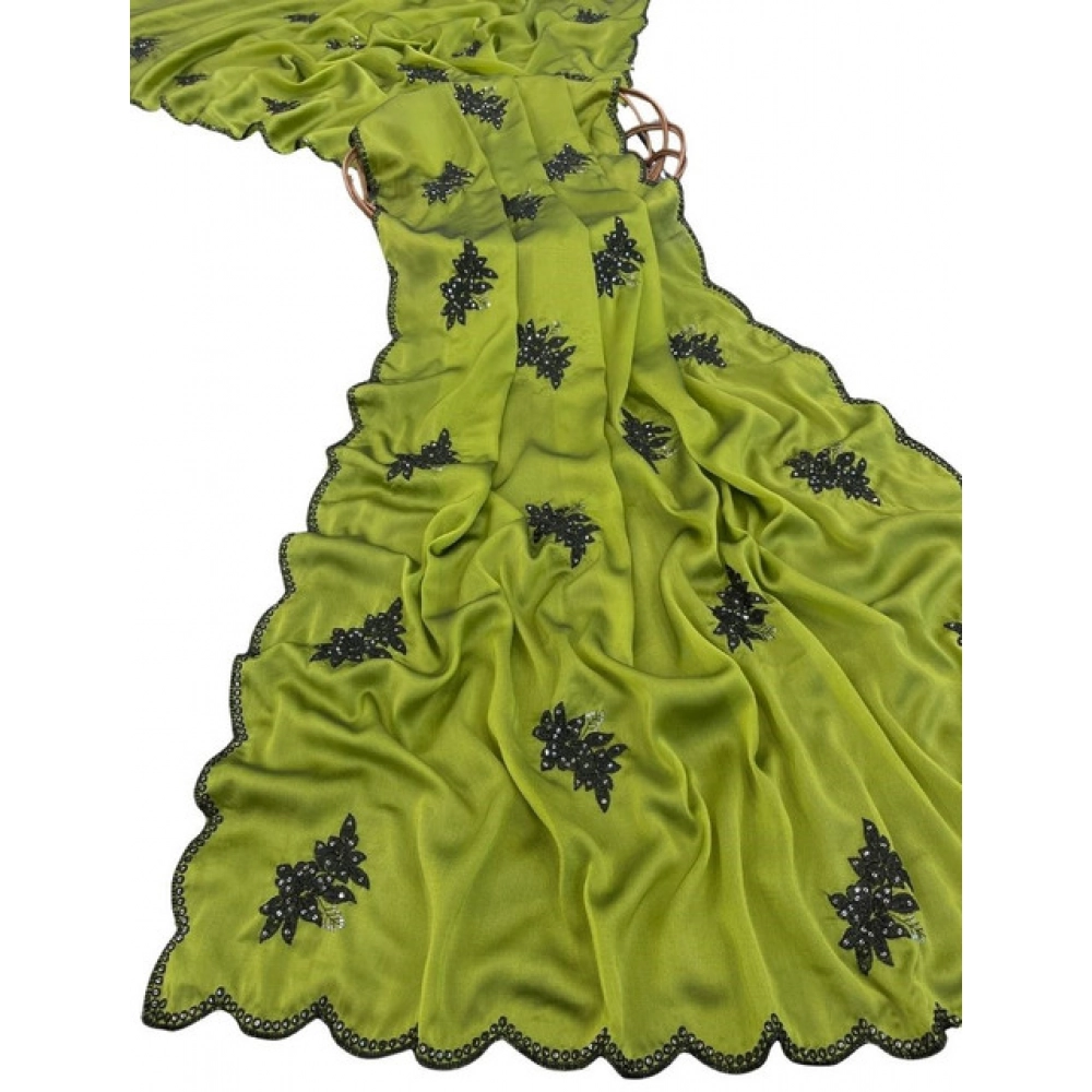 Women's Viscose Silk Embroidered Saree With Unstitched Blouse 5.5Mtr (Green) - Image 2
