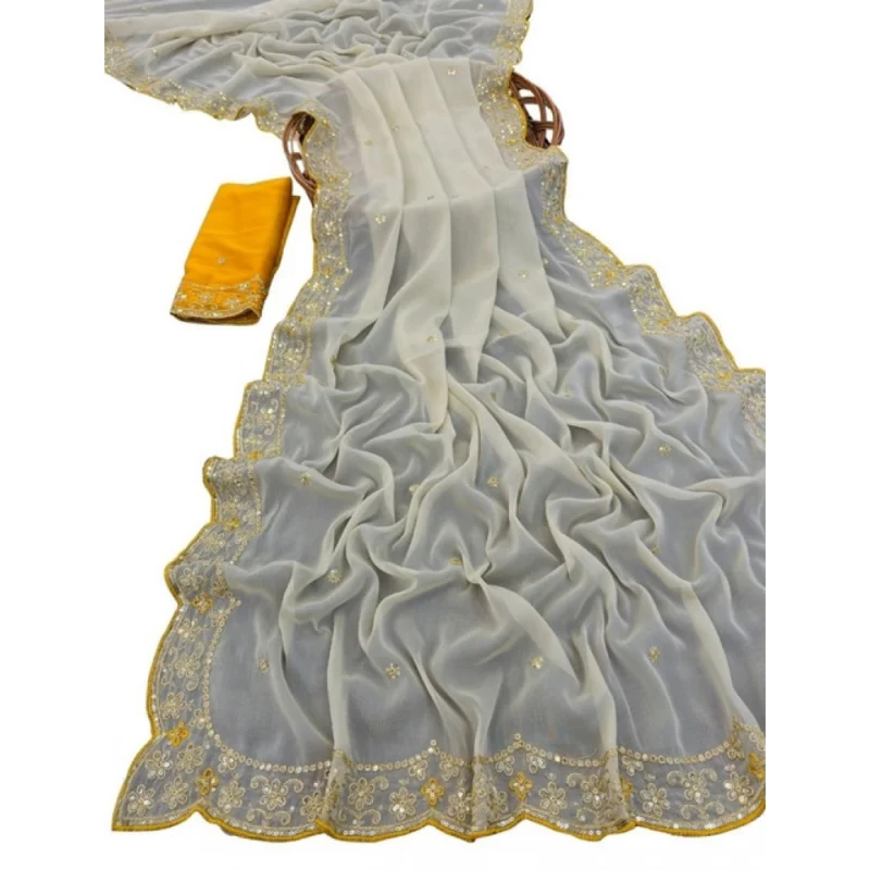 Alternative view of Women's Star Georgette Embellished Saree With Unstitched Blouse 5.5Mtr (Beige)