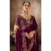 Women's Silk Embroidered Saree With Unstitched Blouse 5.5Mtr (Wine)