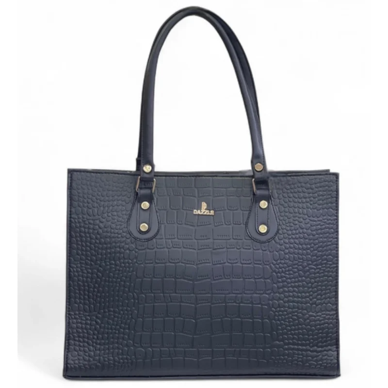 Women's Polyurethane Croco Shoulder Tote Bag (Black) - Image 2