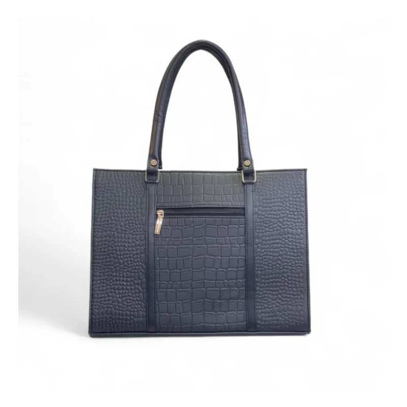 Women's Polyurethane Croco Shoulder Tote Bag (Black) - Image 3