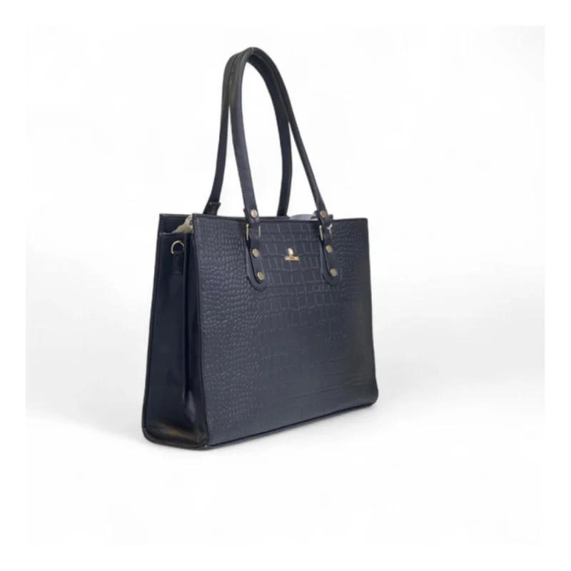 Women's Polyurethane Croco Shoulder Tote Bag (Black) - Image 4