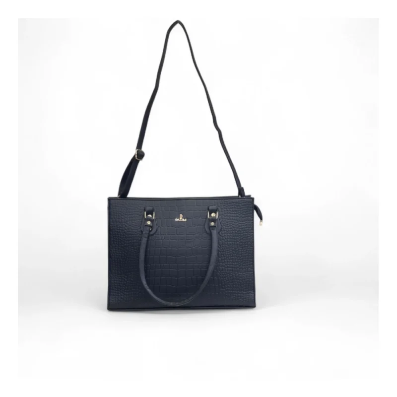 Women's Polyurethane Croco Shoulder Tote Bag (Black) - Image 5