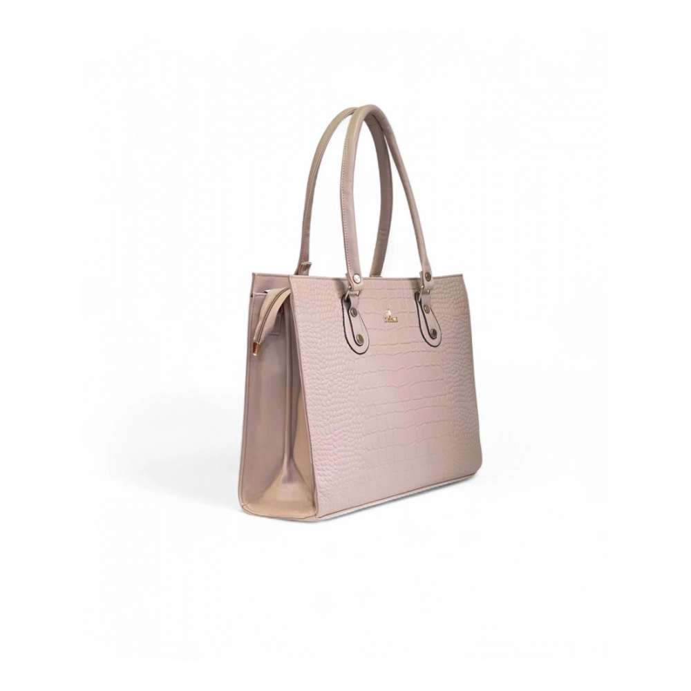 Women's Polyurethane Croco Shoulder Tote Bag (Beige) - Image 3