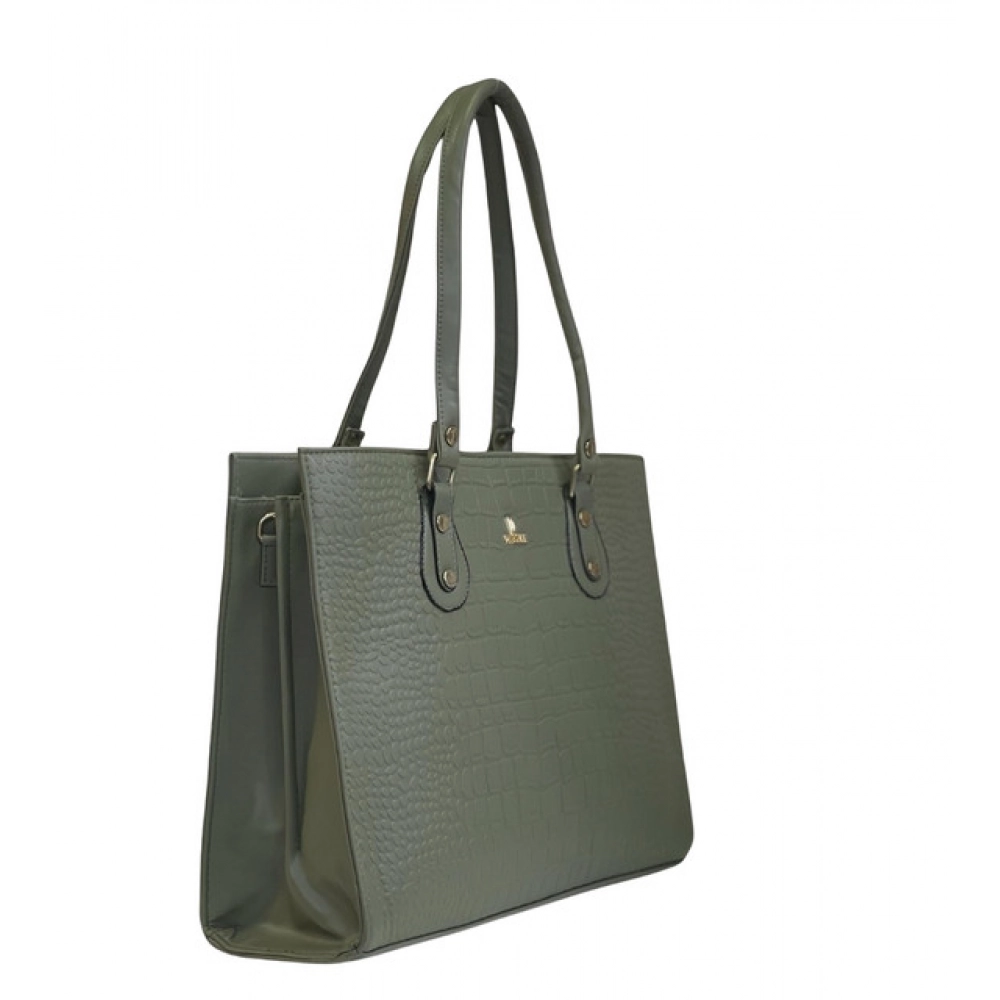Women's Polyurethane Croco Shoulder Tote Bag (Green)