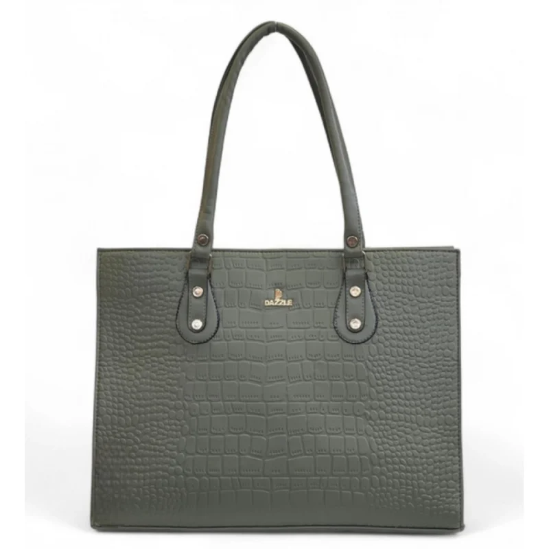 Women's Polyurethane Croco Shoulder Tote Bag (Green) - Image 2