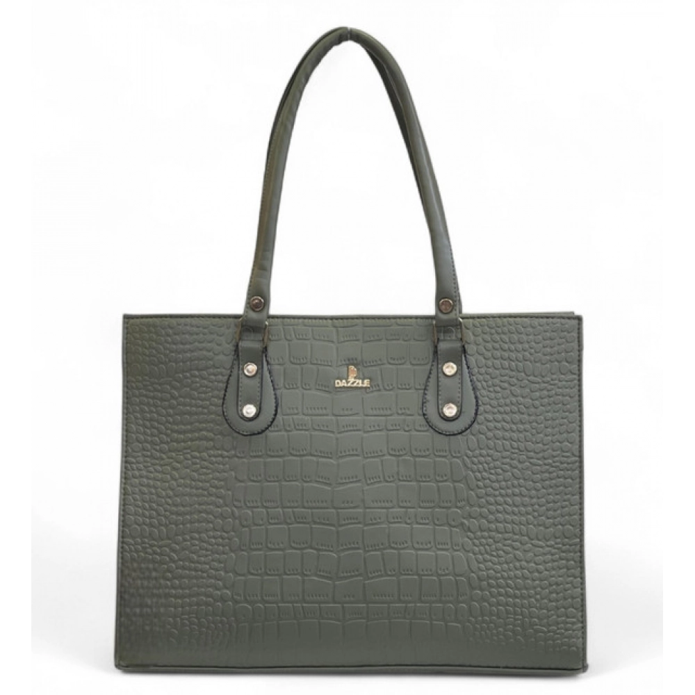 Women's Polyurethane Croco Shoulder Tote Bag (Green) - Image 2