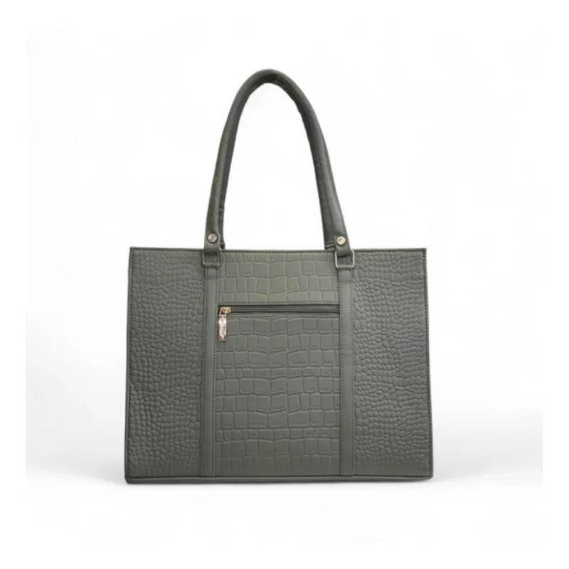 Women's Polyurethane Croco Shoulder Tote Bag (Green) - Image 3